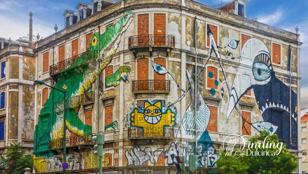 Urban Narratives Unfolded on Lisbon Streets Artwork on Avenida Fontes Pereira de Melo featuring OSGEMEOS/Blu